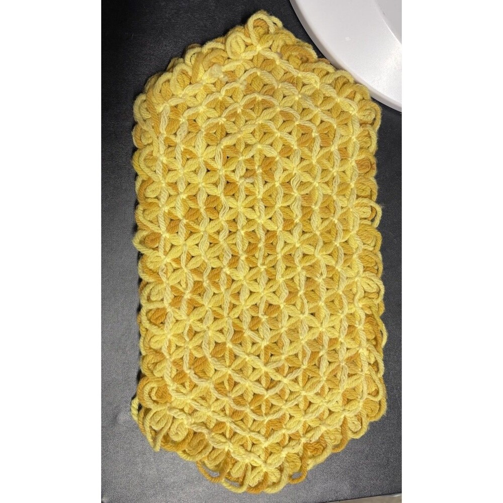 Yellow Crocheted Hot Pad Granny Core Vintage Retro